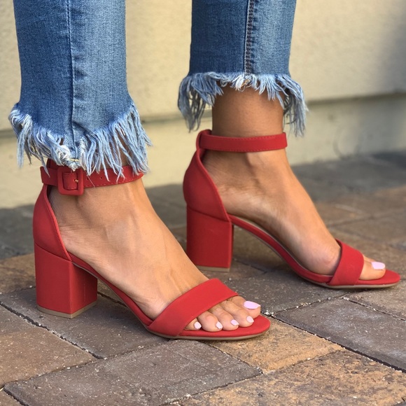 Valentine Red Kitten Heel Ankle Strap Sandals - Picture 7 of 7